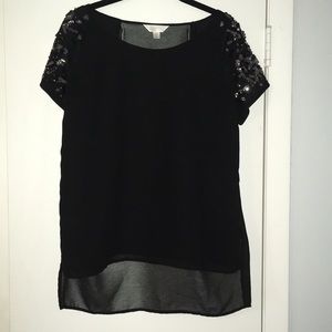 Black sequin sheer top EUC M
